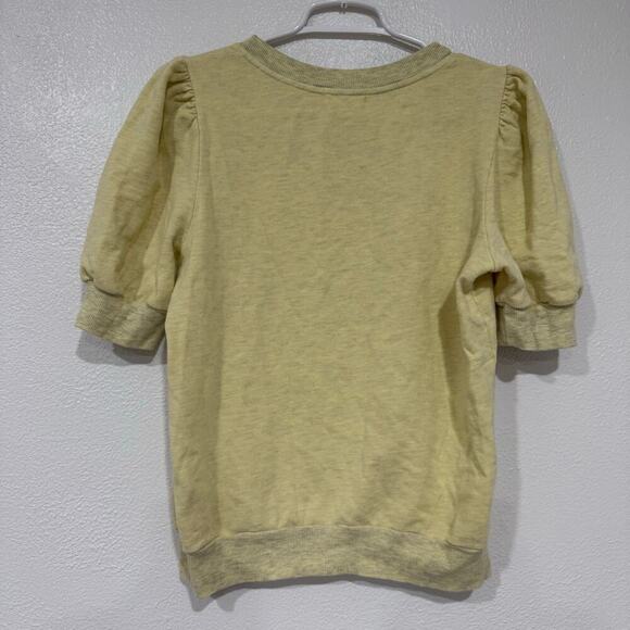 Anthropologie T.La Puff Sleeve Pullover Short Sleeve Sweatshirt Yellow Small - Picture 2 of 5